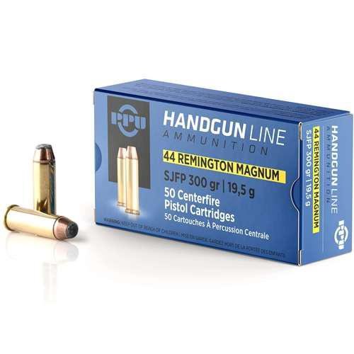 Prvi Partizan Ammo, 44 Remington Magnum Ammo, Semi-Jacketed Flat PPU Handgun Ammunition .44 Mag 300gr SJFP 1279 fps 50/ct