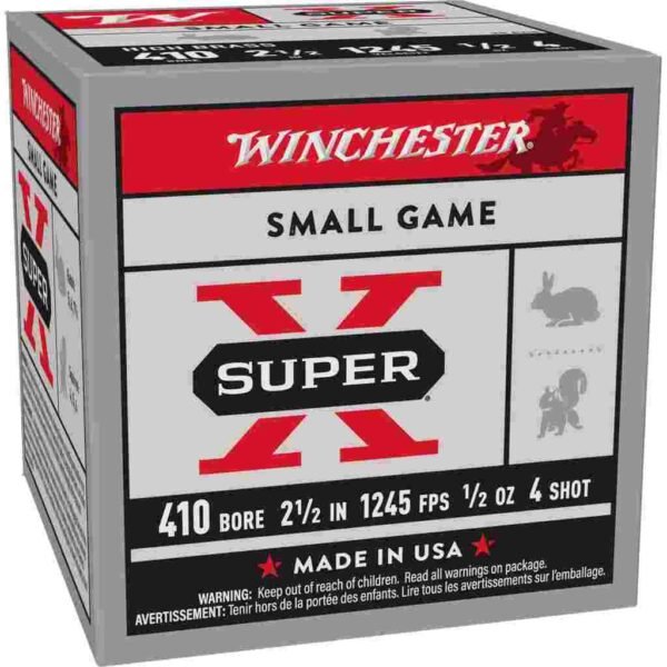 https3A2F2Fmedia.chattanoogashooting.com2Fimages2Fproduct2FWNX4142FWNX414_1_2 Winchester Super-X High-Brass Shotshells .410 ga 2-1/2" 1/2 oz 1245 fps #4 25/ct