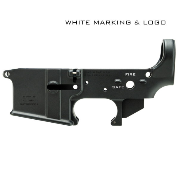 MWA-15 Stripped Lower Receiver | 7075-T6 Forged | WHITE LOGO | Mad Wolf Armory