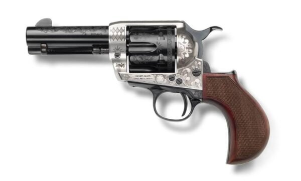 https3A2F2Fmedia.chattanoogashooting.com2Fimages2Fproduct2FZAGW45AJ312NMCWLG2FZAGW45AJ312NMCWLG Pietta 1873 Alchimista Jr Handgun .45 Colt 6rd Capacity 3.5" Barrel Silver & Blue Engraved Checkered Grips