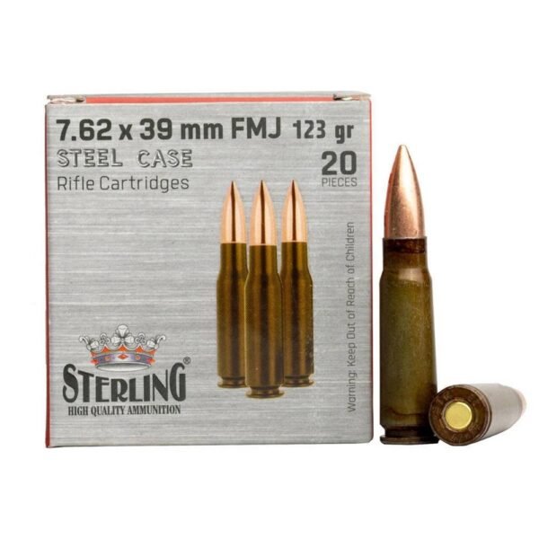 https3A2F2Fmedia.chattanoogashooting.com2Fimages2Fproduct2FGB86987799672842FGB8698779967284-1 Global Ordnance Sterling Steel Case Rifle Ammunition 7.62x39mm 123gr FMJ 2362 fps 20/ct