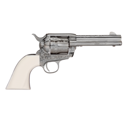 https3A2F2Fmedia.chattanoogashooting.com2Fimages2Fproduct2FTURC12000572FTURC1200057-1 Taylor's 1873 Outlaw Legacy Handgun .45 Colt 6rd Capacity 4.75" Barrel Engraved Nickel with White