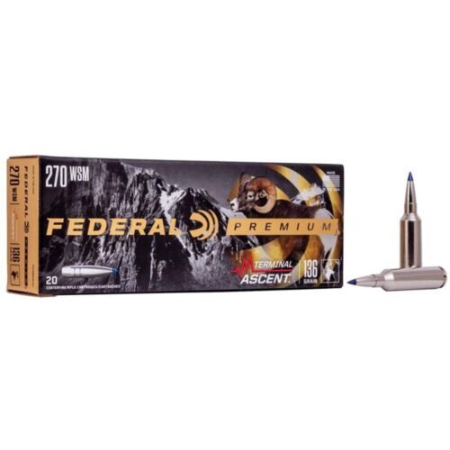 https3A2F2Fmedia.chattanoogashooting.com2Fimages2Fproduct2FFAP270WSMTA12FFAP270WSMTA1-1 Federal Terminal Ascent Rifle Ammunition .270 WSM 136 gr 3240 fps 20/ct