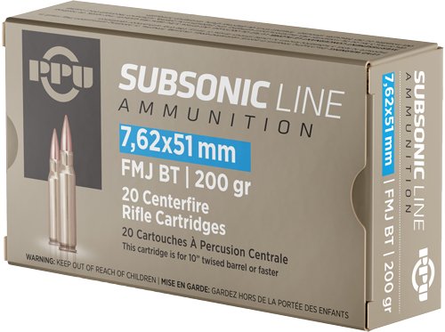 APPS762.jpg PPU SUBSONIC 7.62X51 200GR - FMJ-BT 20RD 10BX/CS