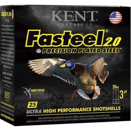 https3A2F2Fmedia.chattanoogashooting.com2Fimages2Fproduct2FKIK203FSP284X62FKent2520FasteelPrecision2520Plated2520Steel2520Waterfowl.jpg Kent Fasteel + Precision Plated Steel Waterfowl Shotshells 20ga 3" 1oz 1350 fps #4 & #6 25/ct