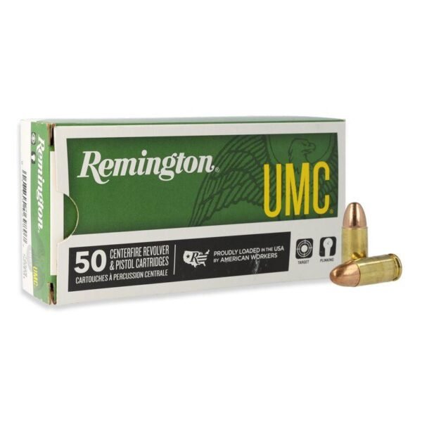 https3A2F2Fmedia.chattanoogashooting.com2Fimages2Fproduct2FRT237282FRT23728-1.jpg Remington UMC Handgun Ammunition 9mm Luger 115 gr FMJ 1145 fps 50/ct