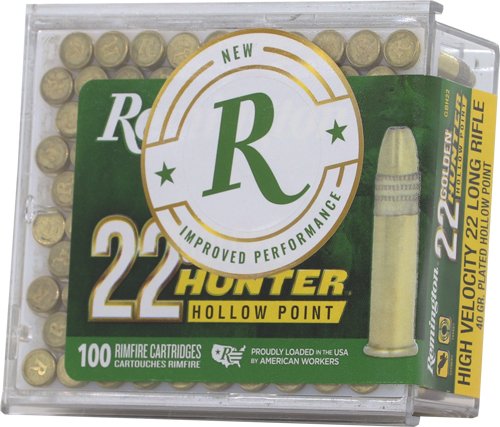 AGHB22.jpg REMINGTON GOLDEN HUNTER 22LR - 40GR PLATED HP 100RD 50BX/CS