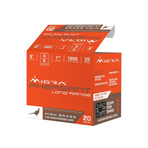 https3A2F2Fmedia.chattanoogashooting.com2Fimages2Fproduct2FERM20P462FERM20P463.jpg Migra Pheasant Long Range Shotshells 20ga 3" 1-1/4oz 1350 fps #4 & #6 25/ct