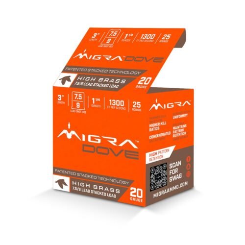 https3A2F2Fmedia.chattanoogashooting.com2Fimages2Fproduct2FERM20UD7592FERM20UD7591.jpg Migra Ultimate Dove Hi-Brass Lead Shotshells 20ga 3" 1-1/4oz #7.5 & 9 Shot 25/ct