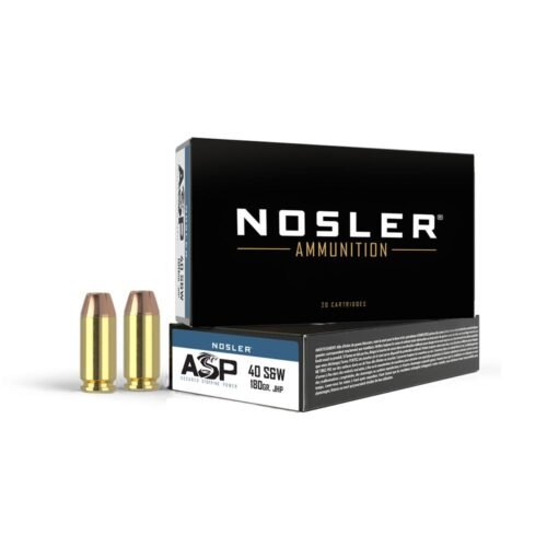 https3A2F2Fmedia.chattanoogashooting.com2Fimages2Fproduct2FNO512122FNO51212-1_1.jpg Nosler ASP Handgun Ammunition .40 S&W 180 gr JHP 1005 fps 50/ct