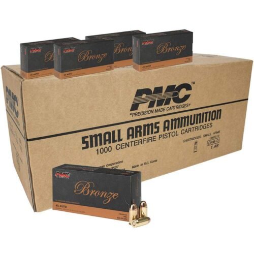 https3A2F2Fmedia.chattanoogashooting.com2Fimages2Fproduct2FPM45AC2FPM45AC-1.jpg PMC Bronze .45 ACP Handgun Ammunition 230 gr FMJ 830 fps 1000/ct