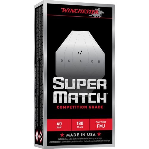Winchester Super Match Handgun Ammunition 40 S&W 180gr FMJ 1010fps 50/ct