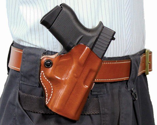 019TA8BZ0.jpg DESANTIS MINI SCABBARD HOLSTER - RH OWB LTHR FITS GLOCK 43 TAN