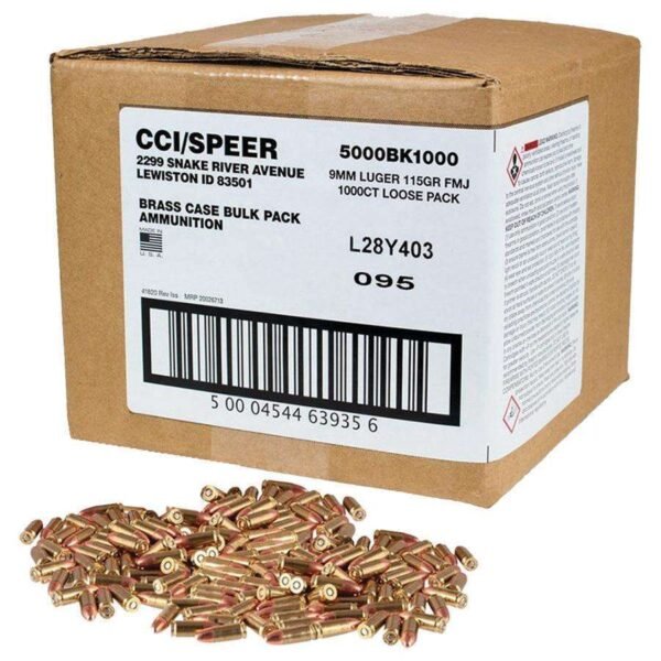 https3A2F2Fmedia.chattanoogashooting.com2Fimages2Fproduct2FCC5000BK10002Fcci-blazer-brass-handgun-ammunition-9mm-luger-115-gr-FMJ-1145-fps-1000-ct-loose-pack-front2520left.jpg CCI Blazer Brass Handgun Ammunition 9mm Luger 115gr FMJ 1145 fps 1000/ct Loose Bulk Pack