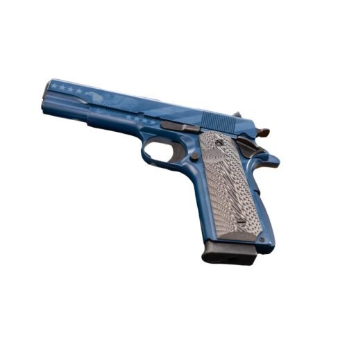 https3A2F2Fmedia.chattanoogashooting.com2Fimages2Fproduct2FCH440262FChiappa2520250th25201911.jpg Chiappa 1911 250th Anniversary Handgun .45 Auto 8rd Magazine 5'' Barrel Blue Navy Cerekote G10 Grips