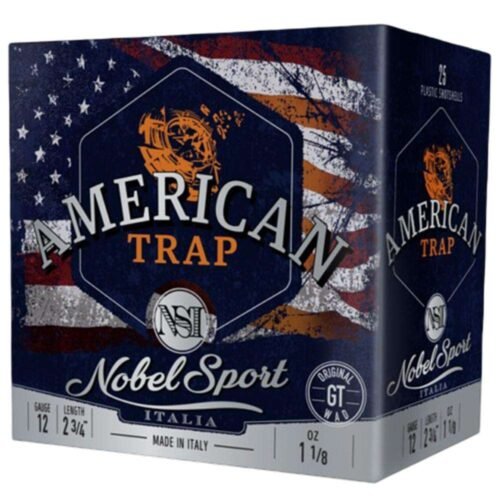 https3A2F2Fmedia.chattanoogashooting.com2Fimages2Fproduct2FEPANSL1282FEPANSL1275-1_1.jpg Nobel NSI American Trap Shotshell 12 ga 2-3/4" 1-1/8 oz 1145 fps #8 25/ct