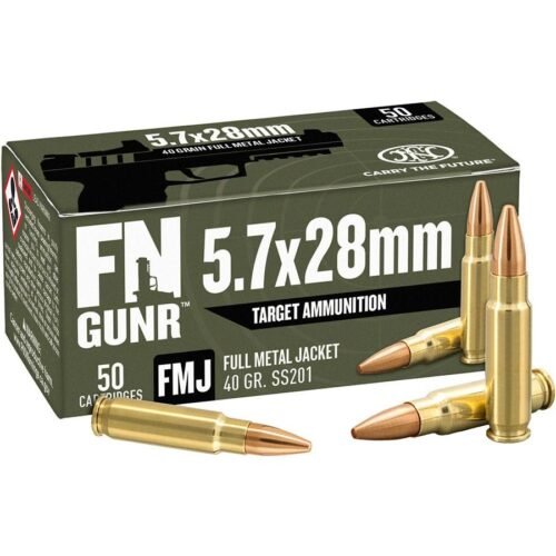 https3A2F2Fmedia.chattanoogashooting.com2Fimages2Fproduct2FRJ107000322FFN-GUNR-SS201-5-7X28MM-Ammo-Target-40gr-50rd-RJ10700032.jpg FN GUNR Target Handgun Ammunition 5.7x28mm 40 gr FMJ 2040 fps 50/ct