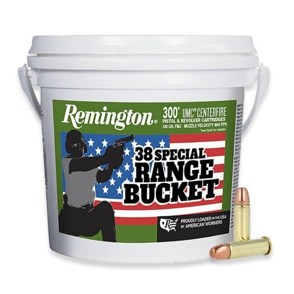 https3A2F2Fmedia.chattanoogashooting.com2Fimages2Fproduct2FRT236692FRT23669-1.jpg Remington Range Bucket UMC Handgun Ammunition 38 Spl 130 gr. FMJ 800 fps 300/ct