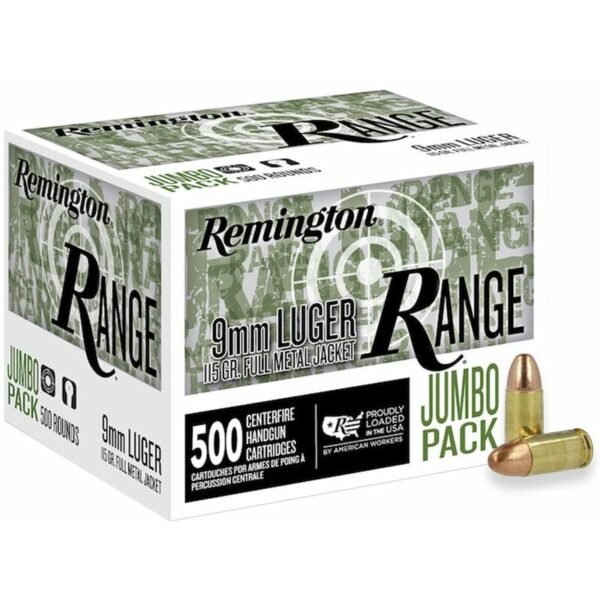 https3A2F2Fmedia.chattanoogashooting.com2Fimages2Fproduct2FRTR277792FRTR27779-1_2.jpg Remington Range Handgun Ammo 9mm Luger 115 gr FMJ 1145 fps 500/ct