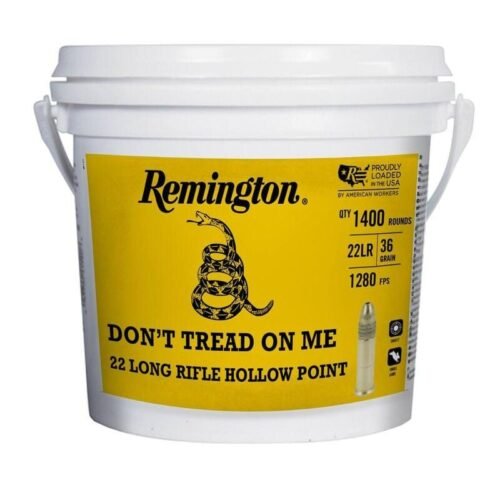 https3A2F2Fmedia.chattanoogashooting.com2Fimages2Fproduct2FRT212792FRT21279.jpg Remington Golden Bullet 250th Anniversary "Don't Tread On ME" Ammunition .22 LR 36gr HP 1280 fps 1400/ct Bucket