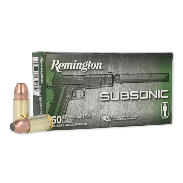 https3A2F2Fmedia.chattanoogashooting.com2Fimages2Fproduct2FRT284352FRT28435.jpg Remington Subsonic Handgun Ammunition 9mm Luger 147gr FNEB 945 fps 50/ct