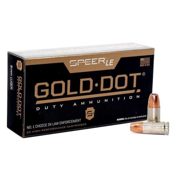 Speer Ammo, 9mm Luger Ammo, Jacketed Hollow Point, 950 fps, 326 CCI GOLD DOT 9MM 147GR GDHP 50RD BX 1000RD CASE