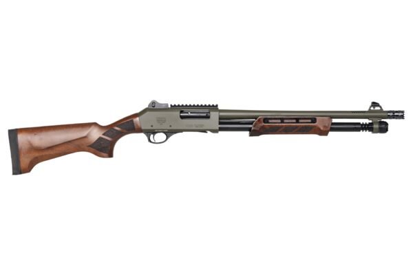 image-full-86720-fa51dfb569e1c92855291571e50ede59.jpg PANZER ARMS CQB PUMP 12G 18.5" OD GREEN/WALNUT, MLOK SIDE SADDLE, DOOR BREECHER